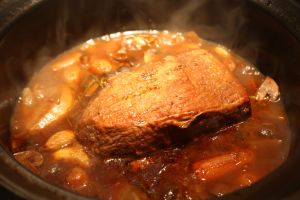Pot Roast with Mushrooms in Crock Pot after cooking